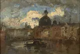 Vue de San Simeone Piccolo sur le Grand Canal, Venise by Félix Ziem, Huile sur panneau, une planche,, sold Feb 2022