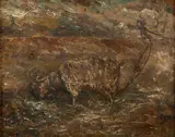 Chèvre à la bergerie by Adolphe Joseph Thomas Monticelli, Huile sur toile (Toile d'origine),, sold Feb 2022