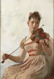 La belle violoniste by Edouard Castres, Huile sur toile (Toile d'origine), sold Feb 2022