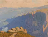 Paysage montagneux by Maurice Chabas, Huile sur papier marouflé sur panneau,, sold Feb 2022