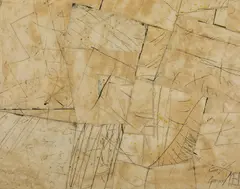 Assemblage palimpseste by Georges Noël, 1963, Technique mixte et collage sur toile, sold Mar 2022
