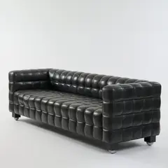 Dreisitzersofa 'Kubus' by Josef Hoffmann, 1910, Schwarzes Leder, Buchenholz, schwarz gebeizt und silberfarben lackiert, Metallgleiter (Wittmann Möbelwerkstätten, Etsdor, sold Jul 2025