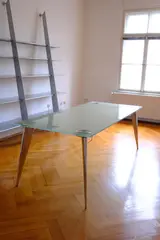 Tisch 'Serie Lang - M' by Philippe Starck, 1987, Glas, teilweise mattiert, Gussaluminium (Driade Aleph, Corsico, um 1993), sold Jul 2025