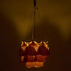 Deckenleuchte 'Ju-Ku' aus der 'Uchiwa' Serie by Ingo Maurer, 1973, Bambusrohr, Reispapier, Baumwollschnur, Messing (Design M, Ingo Maurer, München, 1970er Jahre), sold Jul 2025