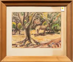Landscape with Horses by Sara Kolb Danner, watercolor, sold Sep 2026