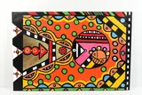 Untitled by Roland Roberge, Abstract inkjet print on canvas, overpainted with acrylic paints, sold Aug 2022