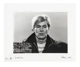 Andy Warhol by Sarkis Zabunyan, 1967, Signées, datées et dédicacées à l'encre dans la marge inférieure, sold Oct 2022