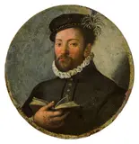 Portrait d'homme tenant un livre by Lavinia Fontana, Huile sur cuivre, de forme ronde, sold Mar 2022