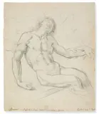 Recto : Etude pour le Christ mort ; Verso : Etude de personnage penché by Francesco Curradi, Crayon noir sur papier bleu, sold Mar 2022