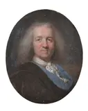 Portrait d'homme à l'écharpe bleue by Hyacinthe Rigaud, Huile sur papier, de forme ovale, sold Mar 2022