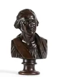 Buste de Georges Washigton, "à l'antique" avec drapés by Jean-Antoine Houdon, Bronze à patine brune, sold Mar 2022