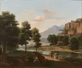 Paysage d'Arcadie animé de personnages by Jean-Victor Bertin, Huile sur toile (Toile et châssis d'origine), sold Mar 2022