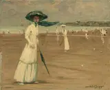 Sur la plage by Jean-Gabriel Domergue, 1909, Huile sur toile, sold Mar 2022