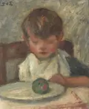 Enfant à la pomme by Georges d'Espagnat, Huile sur toile, sold Mar 2022