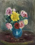 Bouquet de roses sur table ronde by Charles Camoin, 1961, Huile sur carton toilé, sold Mar 2022