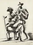 Gitans by Ossip Zadkine, 1955, Encre de Chine et lavis d'encre sur papier, sold Mar 2022