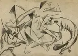 Femme avec deux renards by Béla Kádár, circa 1921, Fusain sur papier, sold Mar 2022