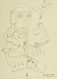 Composition à l'oiseau by Léopold Survage, 1958, Feutre sur papier, sold Mar 2022