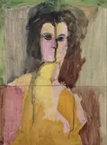 Portrait by Bruno Cassinari, 1950, Gouache sur papier marouflé sur toile, sold Mar 2022