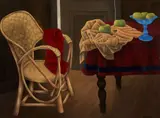 Le fauteuil au châle rouge by Georges Bauquier, 1978, Huile sur toile, sold Mar 2022