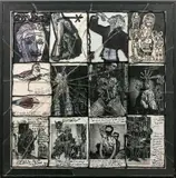 Elle se lèche les doigts au milieu d'une histoire compliquée by Robert Combas, 2002, Technique mixte sur papier et verre, sold Jun 2022