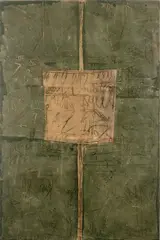 Effigie palimpseste d'or sur vert by Georges Noël, 1962, Technique mixte sur papier marouflé sur toile, sold Jun 2022