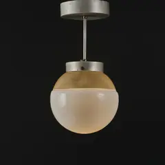 Deckenleuchte aus dem Bauhaus Dessau by Marianne Brandt, 1926, Aluminiumblech, Aluminiumrohr, Glas, farblos matt, im unteren Bereich weiß (Bauhaus Dessau (wohl)), sold Mar 2025
