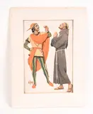 Two costumes, lengthy inscription on subject verso by Dan Sweeney, Watercolor, sold Sep 2022
