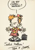 TOME & JANRY (Philippe Vandevelde & Jean-Richard Geurts dit) by Tome & Janry, Ensemble de deux dessins dédicace au feutre et crayons de couleur représentant le Petit Spirou et son fidèle compagnon S, sold Jun 2022