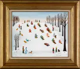 winter landscape with children sledding by Judy Manthorpe, oil on canvas, sold Dec 2011