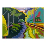 Untitled (Colorful Landscape, Larger) by Janet Cooling, 2015-18, oil on canvas, sold Sep 2025