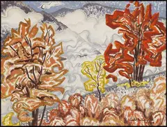 Fall Foliage by Isabel McLaughlin, 1960, oil on canvas board, sold Jan 2015