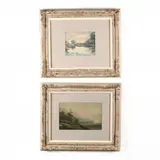 Two Landscapes by George Ernest Colby, The first watercolor landscape with mountains, sold Sep 2019