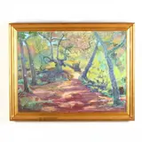A River Road by John Brown, Oil on canvas, sold Aug 2019