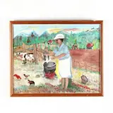 Grandma's Farm by Folk Art Painting by Nancy Johnson, Oil on canvas, sold Aug 2019