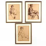 Three Sketches of Male Nudes by Ben Smith, Charcoal and graphite on brown paper, sold Aug 2019