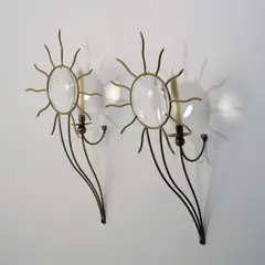 Zwei Wandappliquen 'Soleil' by André Dubreuil, 1987, Metallstäbe, vergoldet, optisches Glas (Ceccotti Collezioni, Pisa), sold Oct 2024