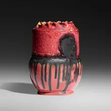 Exceptional vase by George E. Ohr, 1898-1910, glazed earthenware, sold Nov 2023