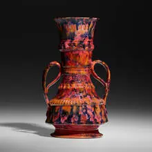 Exceptional vase by George E. Ohr, 1897-1900, glazed earthenware, sold Nov 2023