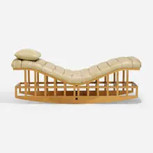 Rocking chaise by Richard Meier, 1982, maple, leather, sold Jan 2022