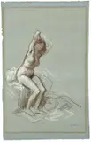 Après le bain by Jean-Louis Forain, circa 1905, Fusain et pastel sur papier bleu, sold Jun 2022