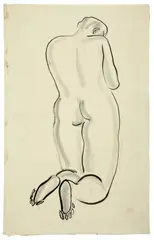Nu agenouillé de dos by Yu Sanyu, Encre sur papier, sold Jun 2022