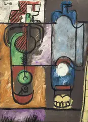 Bouteille et verre by Charles-Edouard Jeanneret dit Le Corbusier, circa 1941, Huile sur panneau, sold Jun 2022