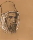 Etude d'homme oriental by Jean-Amédée Gibert, Crayon noir et craie blanche, sold Sep 2022