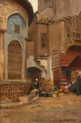 Scène de marché au Caire by Eugène Girardet, Huile sur panneau, sold Sep 2022