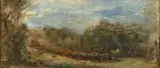 L'avancée de l'armée by Théodore Rousseau, Huile sur papier marouflé sur toile, sold Sep 2022