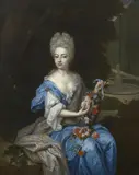 Portrait d'une dame de qualité tenant une couronne de fleurs by Constantijn Netscher, Huile sur toile, sold Sep 2022