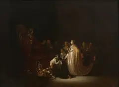 Salomon et la reine de Saba by Willem de Poorter, Huile sur panneau de chêne, une planche, sold Sep 2022