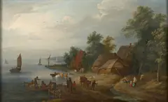 Le passage de la rivière by Théobald Michau, Huile sur toile, sold Sep 2022