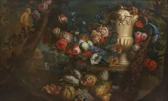 Nature morte aux fruits et fleurs by Jan Baptist Bosschaert, Huile sur toile, sold Sep 2022